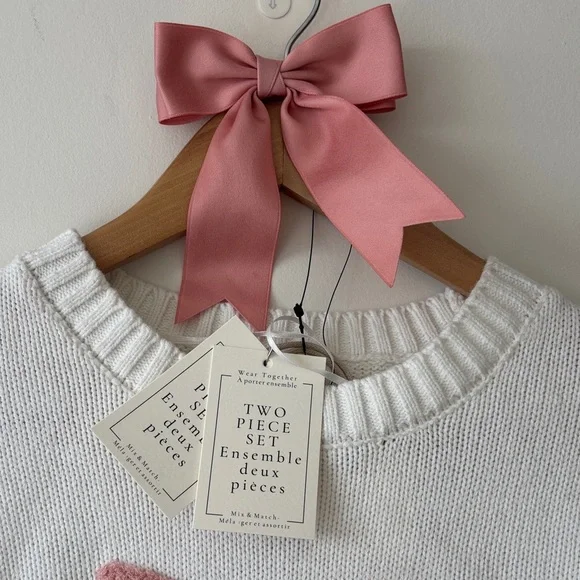 moon & madison Cream Sweater with Pink Bow Accent - Picture 2 of 4